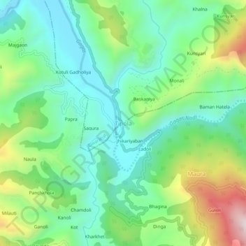 Topografische Karte Tipola, Höhe, Relief