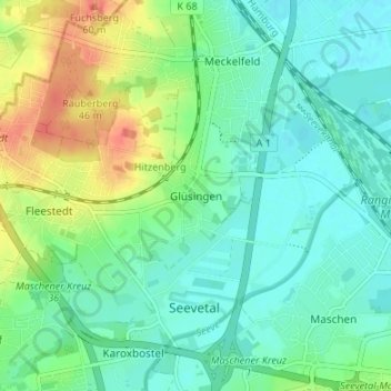 Topografische Karte Glüsingen, Höhe, Relief
