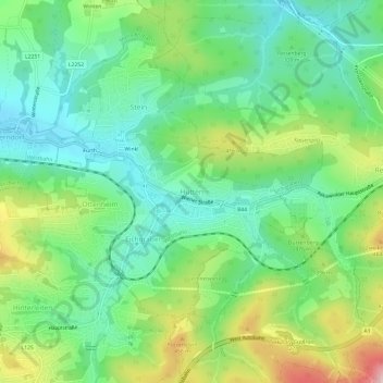 Topografische Karte Hutten, Höhe, Relief