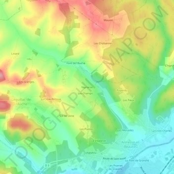 Topografische Karte Veyrieras, Höhe, Relief