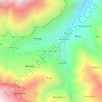Topografische Karte Tambobamba, Höhe, Relief