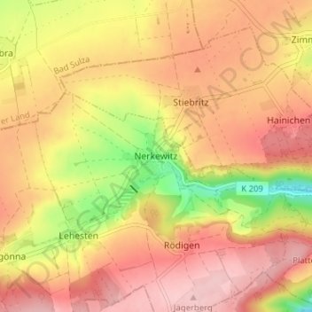 Topografische Karte Nerkewitz, Höhe, Relief