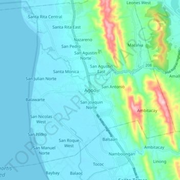 Topografische Karte Agoo, Höhe, Relief