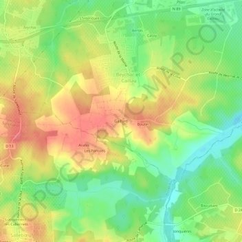 Topografische Karte Gaillard, Höhe, Relief