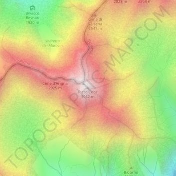 Topografische Karte Pizzo Coca, Höhe, Relief