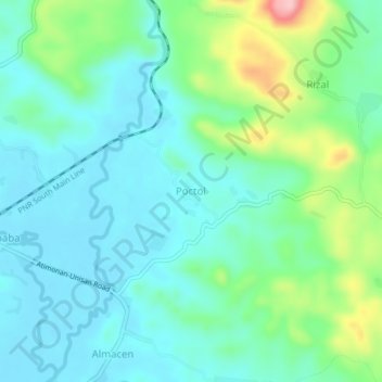 Topografische Karte Poctol, Höhe, Relief