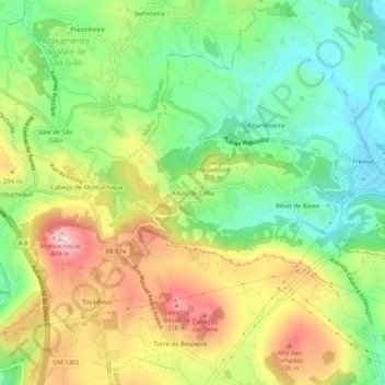 Topografische Karte Ribas de Cima, Höhe, Relief