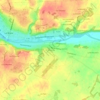 Topografische Karte Les Bergeaux, Höhe, Relief