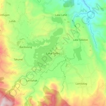 Topografische Karte Lake Sebu, Höhe, Relief