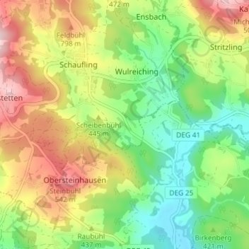 Topografische Karte Urlading, Höhe, Relief