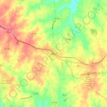 Topografische Karte Louisa, Höhe, Relief