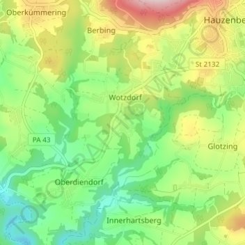 Topografische Karte Oberholz, Höhe, Relief