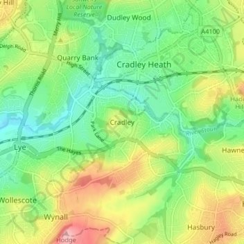 Topografische Karte Cradley, Höhe, Relief