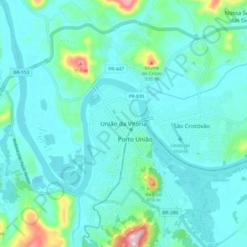 Topografische Karte União da Vitória, Höhe, Relief