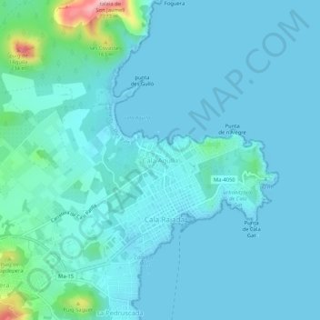 Topografische Karte Cala Agulla, Höhe, Relief