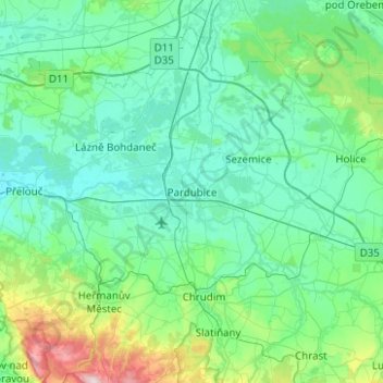 Topografische Karte Pardubitz, Höhe, Relief