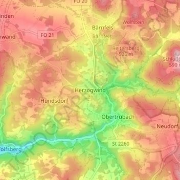 Topografische Karte Herzogwind, Höhe, Relief