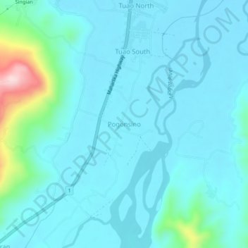 Topografische Karte Pogonsino, Höhe, Relief