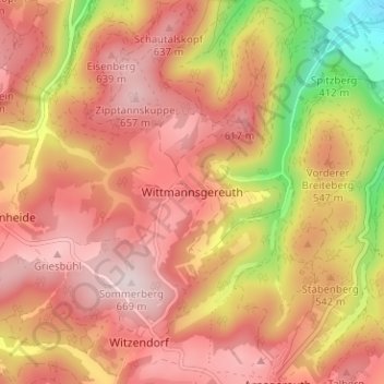 Topografische Karte Wittmannsgereuth, Höhe, Relief