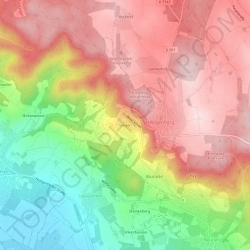 Topografische Karte Steigen, Höhe, Relief