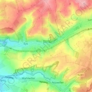 Topografische Karte Overeys, Höhe, Relief