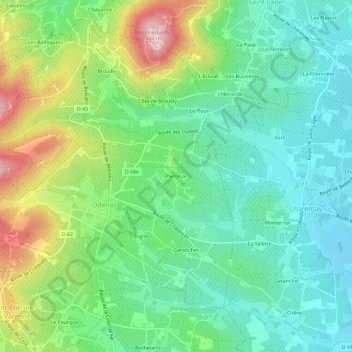 Topografische Karte Pierreux, Höhe, Relief