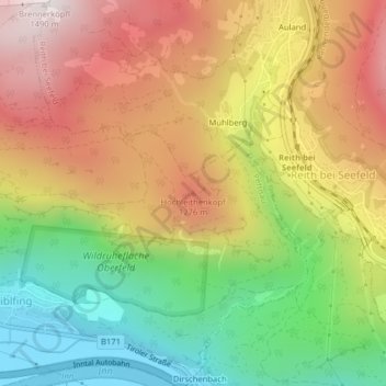 Topografische Karte Hochleithenkopf, Höhe, Relief
