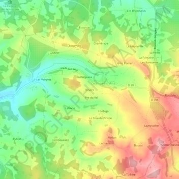 Topografische Karte Royere, Höhe, Relief