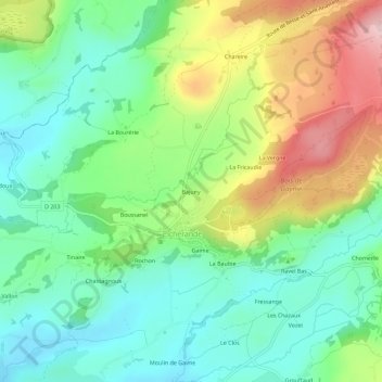 Topografische Karte Bajuny, Höhe, Relief