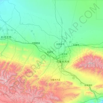 Topografische Karte Changji, Höhe, Relief