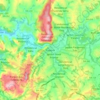 Topografische Karte Itupeva, Höhe, Relief