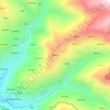 Topografische Karte Padara, Höhe, Relief