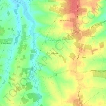 Topografische Karte Chez les Bonnets, Höhe, Relief