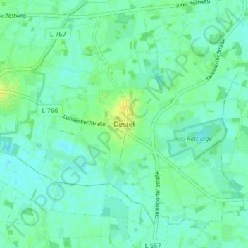 Topografische Karte Destel, Höhe, Relief