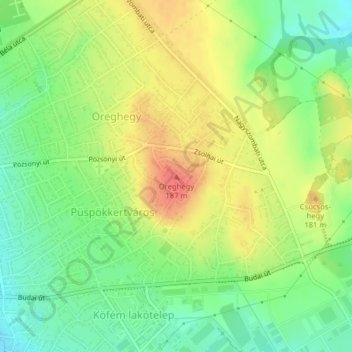 Topografische Karte Öreghegy, Höhe, Relief