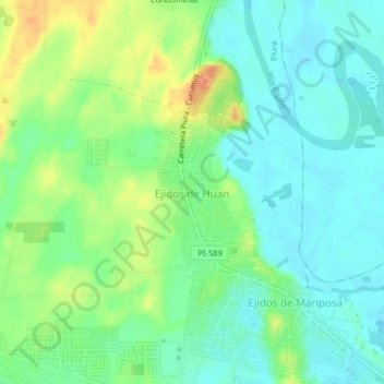 Topografische Karte Ejidos de Huan, Höhe, Relief
