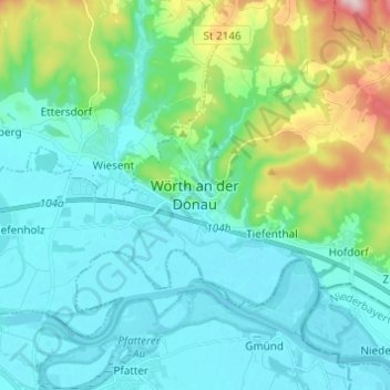 Topografische Karte Wörth an der Donau, Höhe, Relief