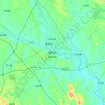 Topografische Karte Suizhou, Höhe, Relief
