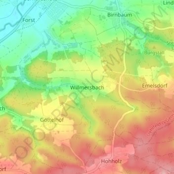 Topografische Karte Willmersbach, Höhe, Relief