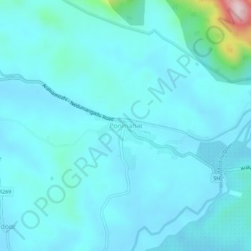 Topografische Karte Ponmanai, Höhe, Relief