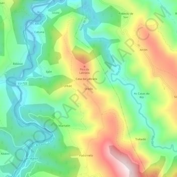 Topografische Karte Drada, Höhe, Relief
