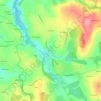 Topografische Karte Kerroc'h, Höhe, Relief