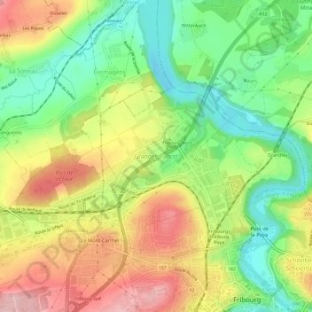 Topografische Karte Granges-Paccot, Höhe, Relief