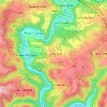 Topografische Karte Strauscheid, Höhe, Relief