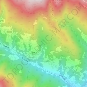 Topografische Karte Castaneto, Höhe, Relief