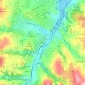 Topografische Karte La Poyère, Höhe, Relief