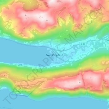 Topografische Karte Nordfjordeid, Höhe, Relief