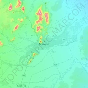 Topografische Karte Maroua, Höhe, Relief