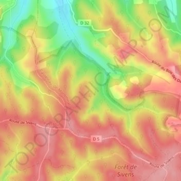 Topografische Karte Sivens, Höhe, Relief