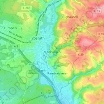 Topografische Karte Menzlingen, Höhe, Relief